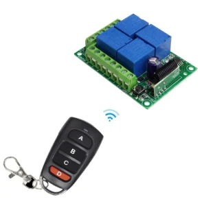 ریموت کنترل کد لرن 12 ولت بی سیم یونیورسال 433MHZ گیرنده و فرستنده رله 4 کاناله